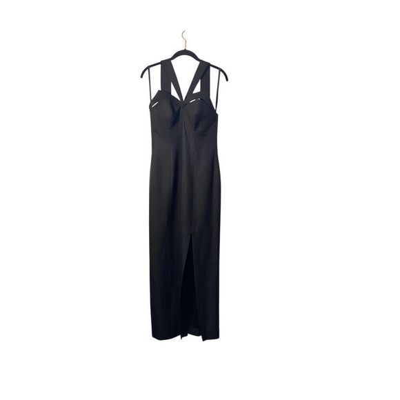 En Francais by Huey Walters black strappy front slit gown size 8 - Picture 1 of 7